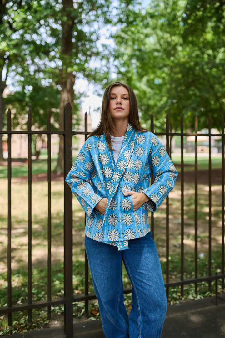Allison Reversible Quilted Jacket | Blue Daisy