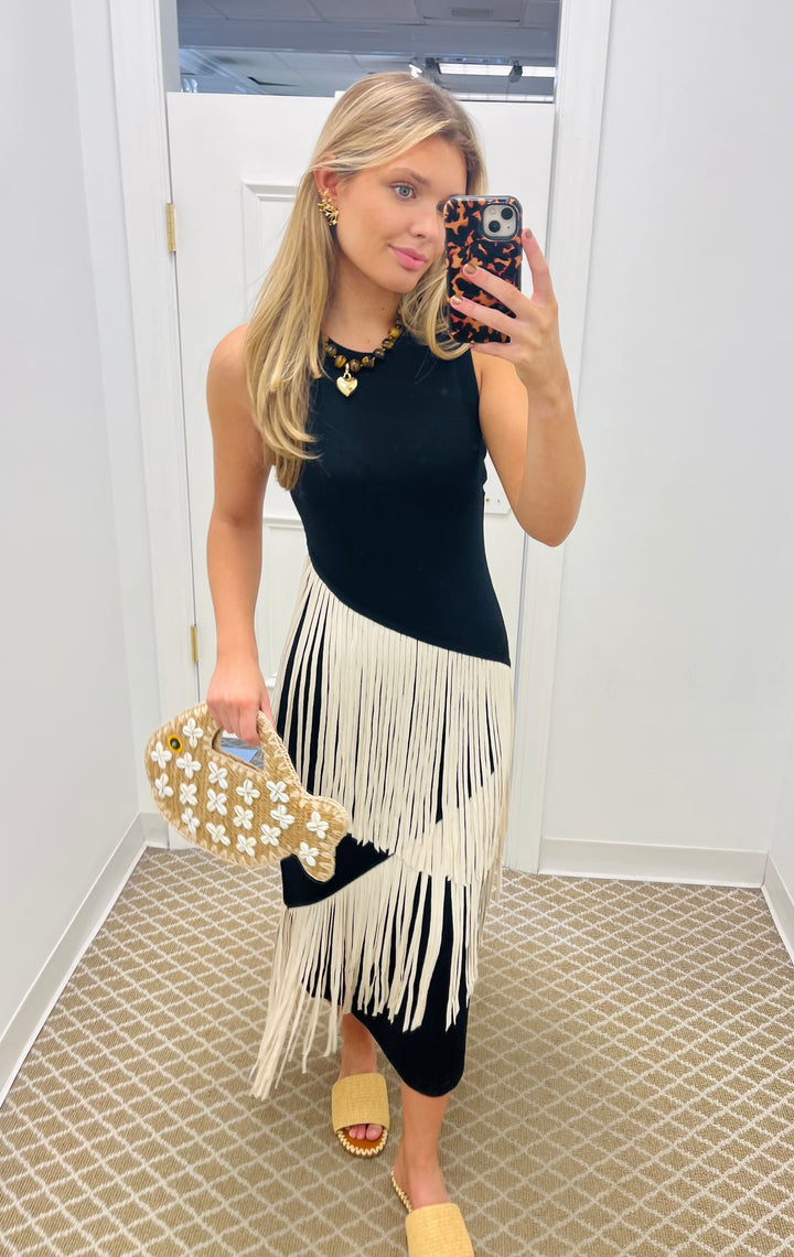 Spiral Knit Dress | Black/Macadamia