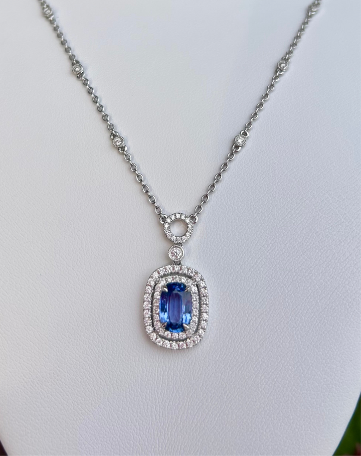 14kt White Gold Diamond & Sapphire Necklace