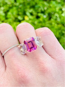 14k Pink Topaz and Amethyst Ring Mazza