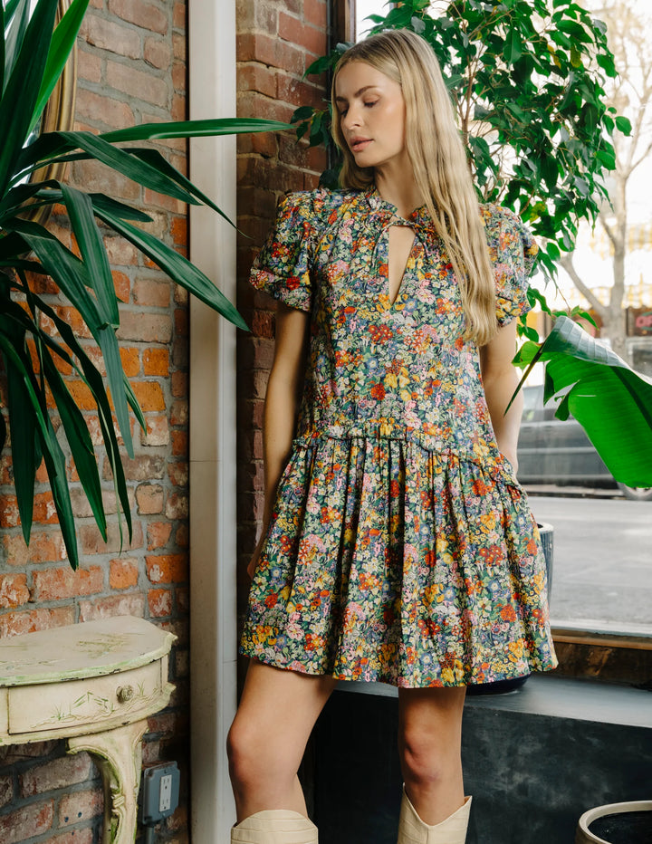Edith Short Sleeve Mini Dress | Cottage Garden