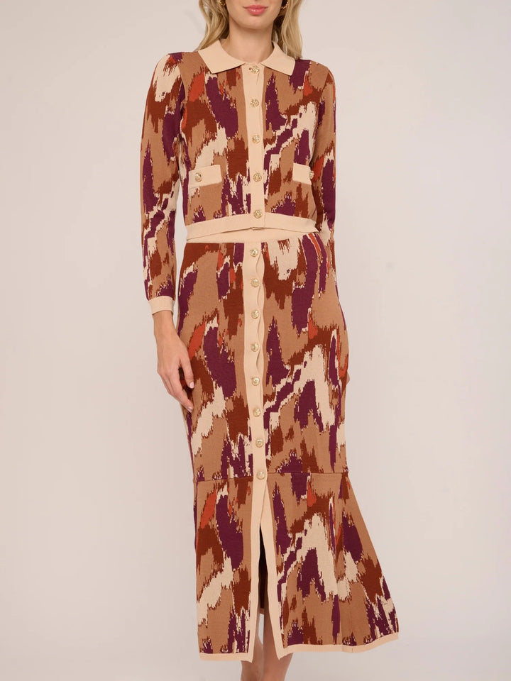 Hattie Cardigan | Amber Brush Print Knit