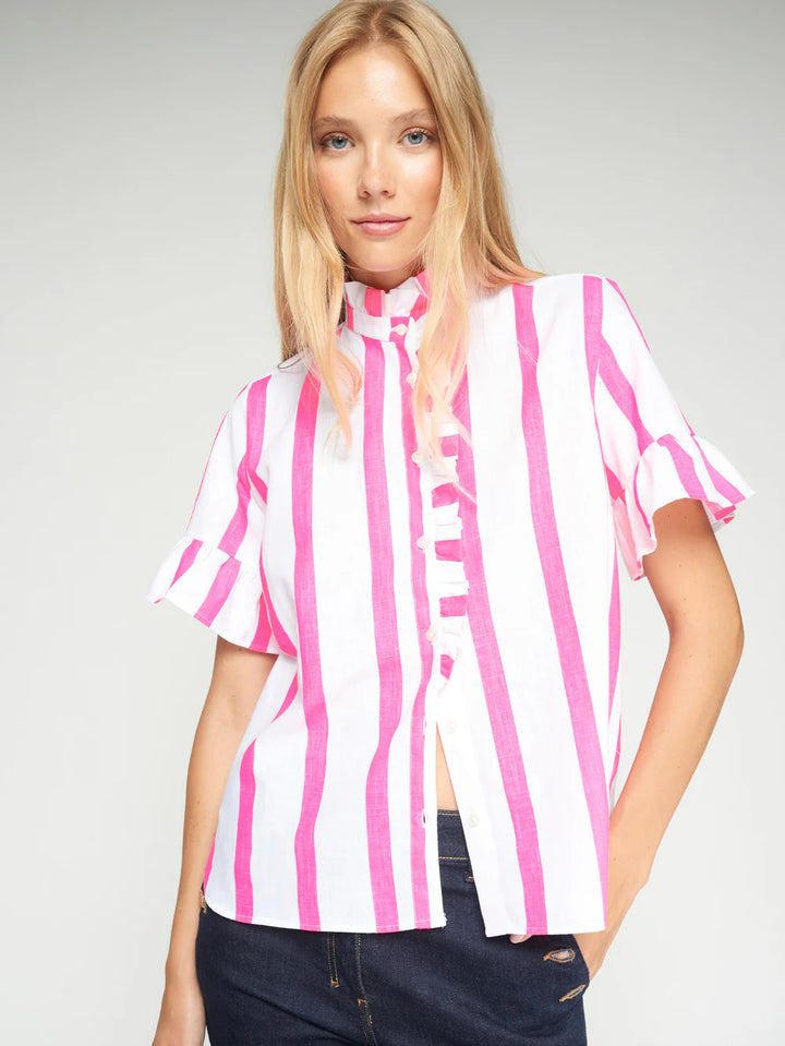 Striped Shirt with Ruffle | Pink