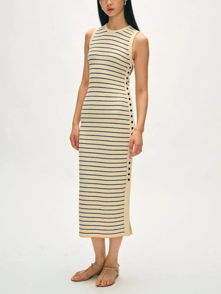 Cotton Terry Blend Dress | Navy Stripe