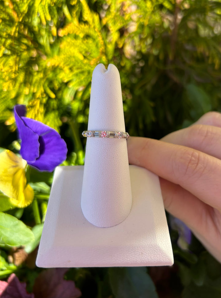 14K Diamond Ring 8 baguettes .31 ct 3 round diamonds .25 ct