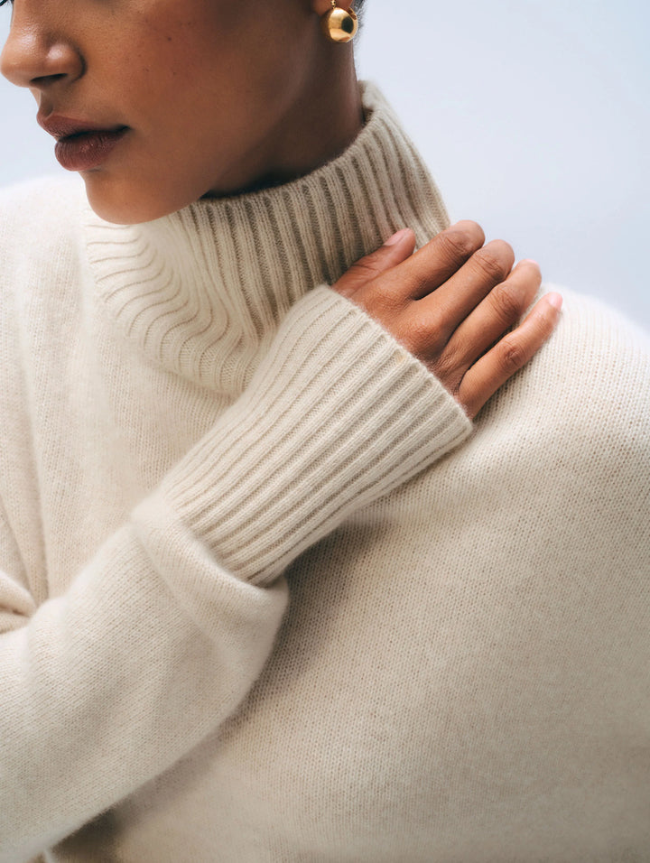 Cashmere Oversized Standneck Sweater | Natural Heather