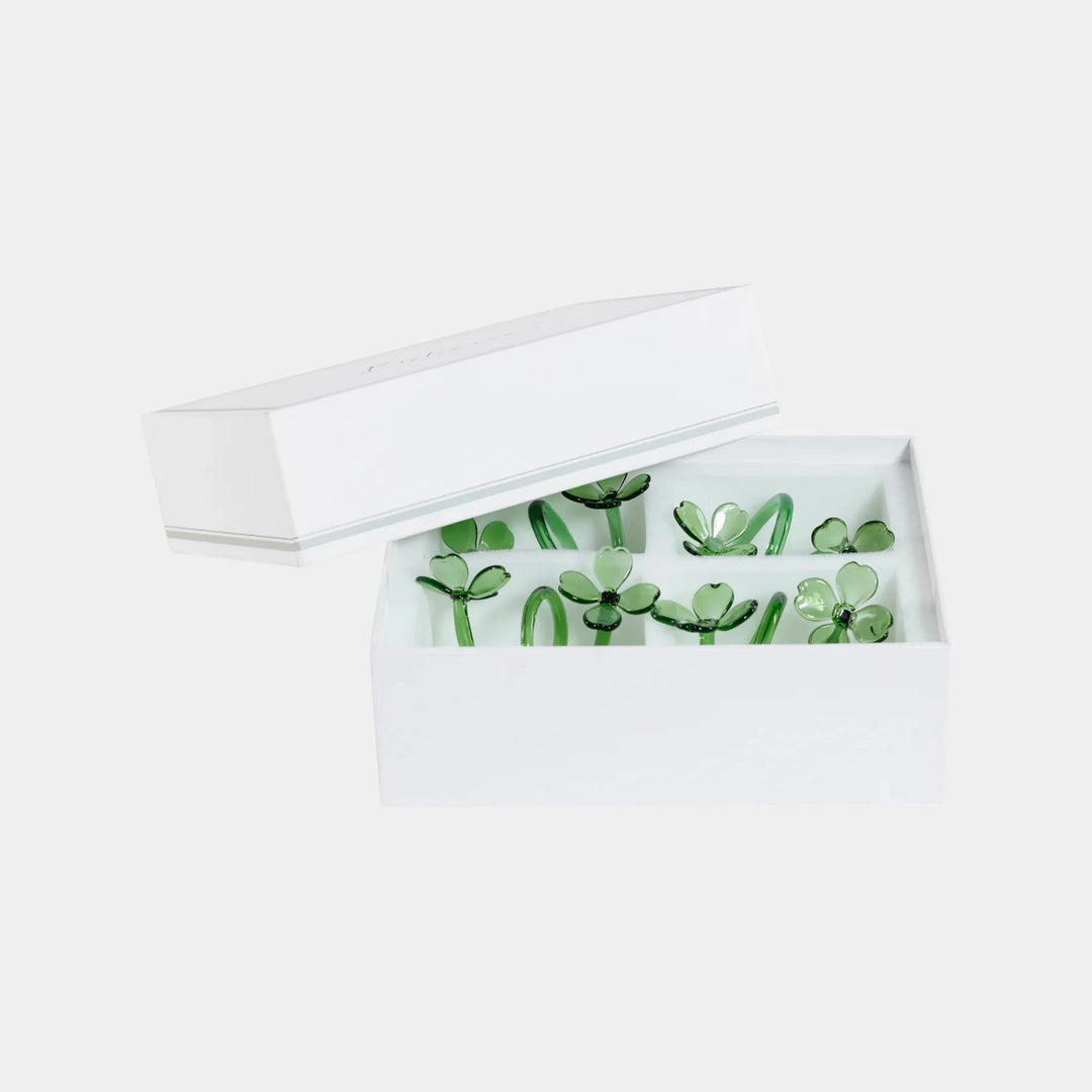 Botanica Glass Flower Napkin Ring Holder Set of 4