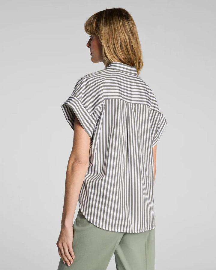 Oversized Short Sleeve Button Down | Frosted Moss Stripe