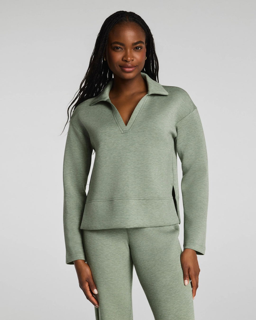 AirEssentials Polo Top  | Sage Brushed Heather - Charlotte's Inc