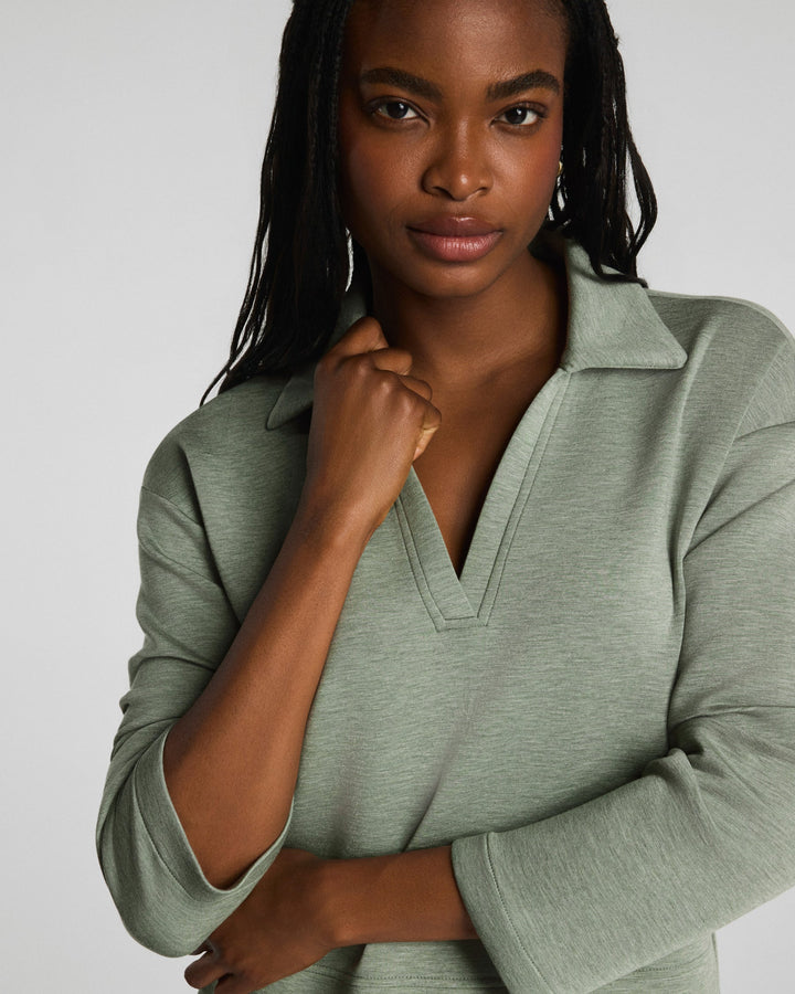 AirEssentials Polo Top  | Sage Brushed Heather - Charlotte's Inc