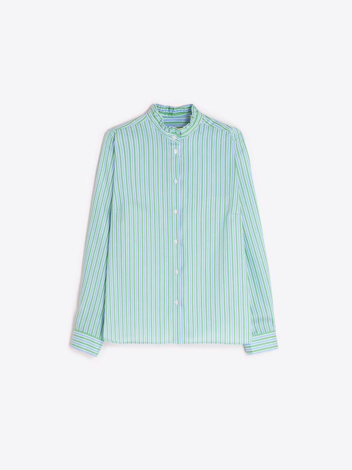 Striped Ruffle Shirt | Green & White