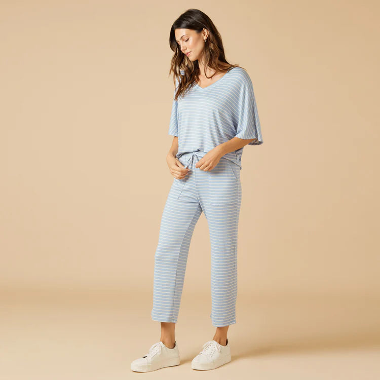 Dream Relaxed V-Neck Capri Lounge Set | Blue Stripe