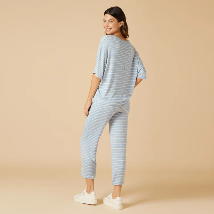 Dream Relaxed V-Neck Capri Lounge Set | Blue Stripe