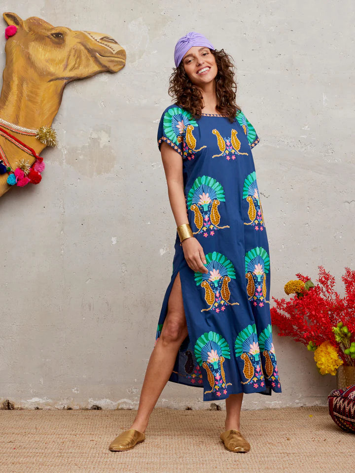 Nimo with Love Malachite Kaftan | Navy Embroidery