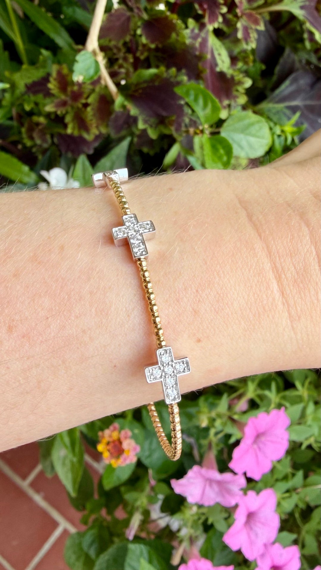 14kt White & Yellow Gold .48ct Diamond Cross Flex Bangle BV105WY