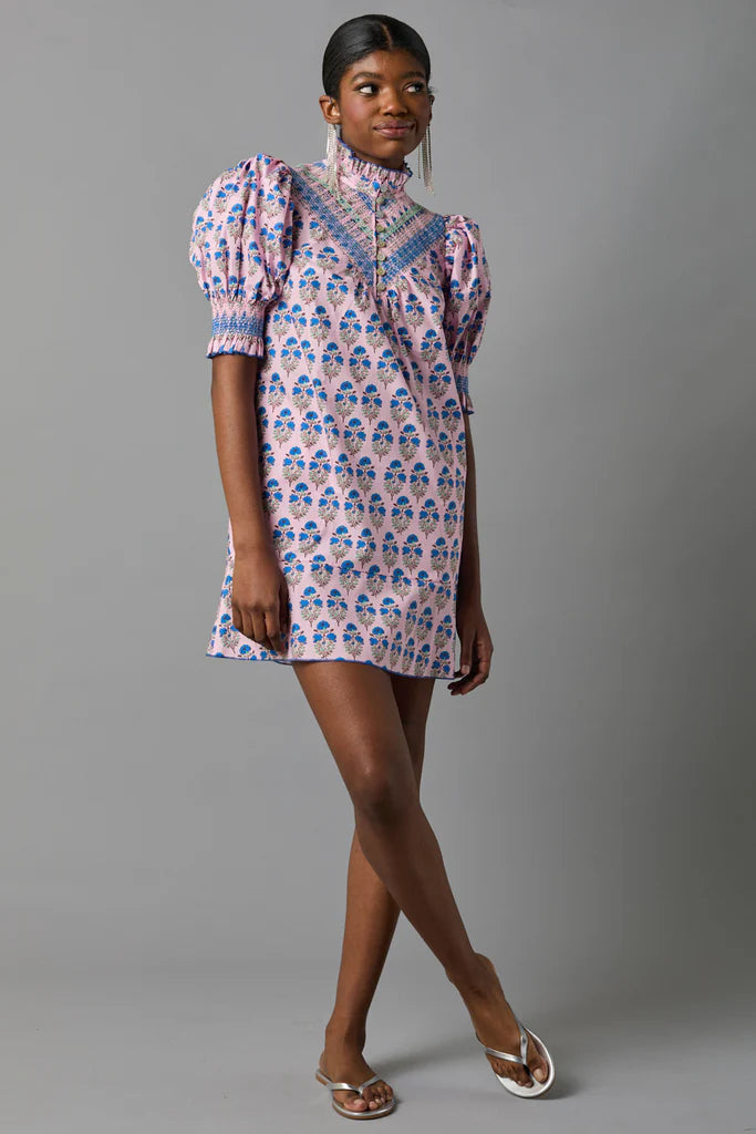 Mini Smocked Shirt Dress | Orchid Woodblock