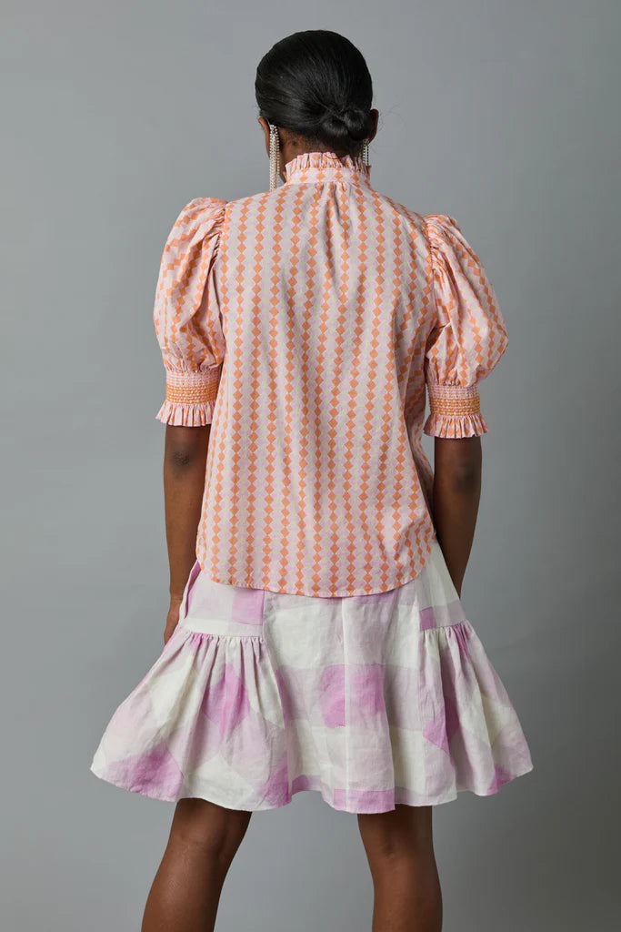 Short Sleeve Smocked Shirt | Orchid Geo