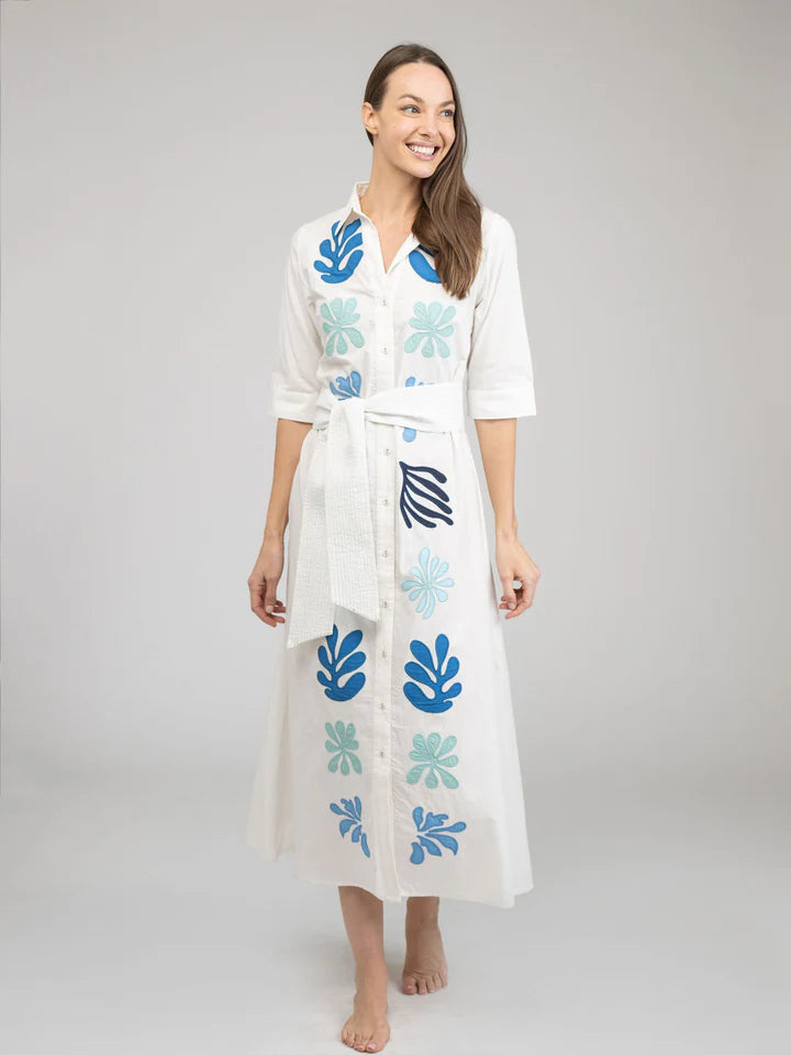Eloise Dress | Large Leaf Poplin with Patchwork