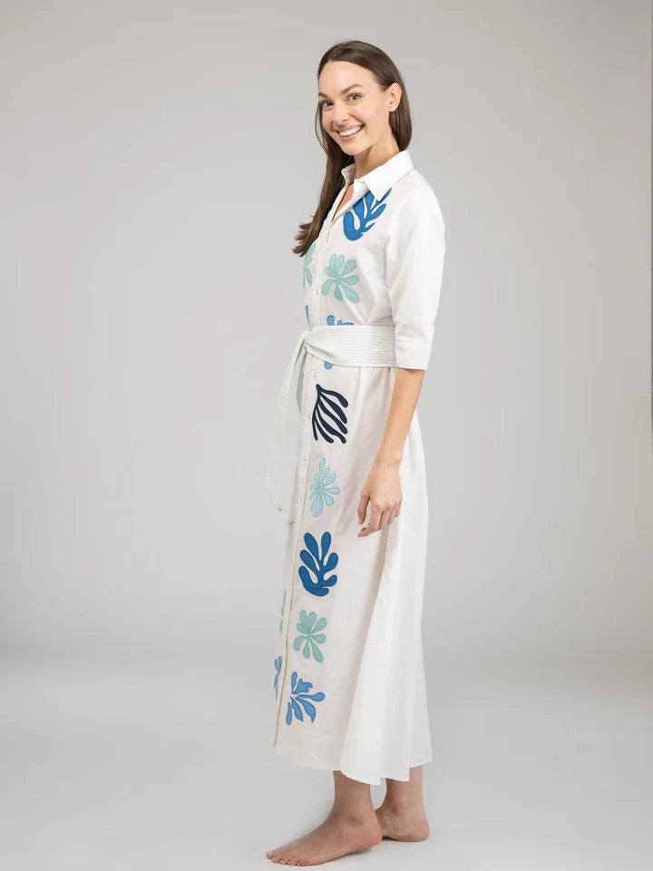 Eloise Dress | Large Leaf Poplin with Patchwork