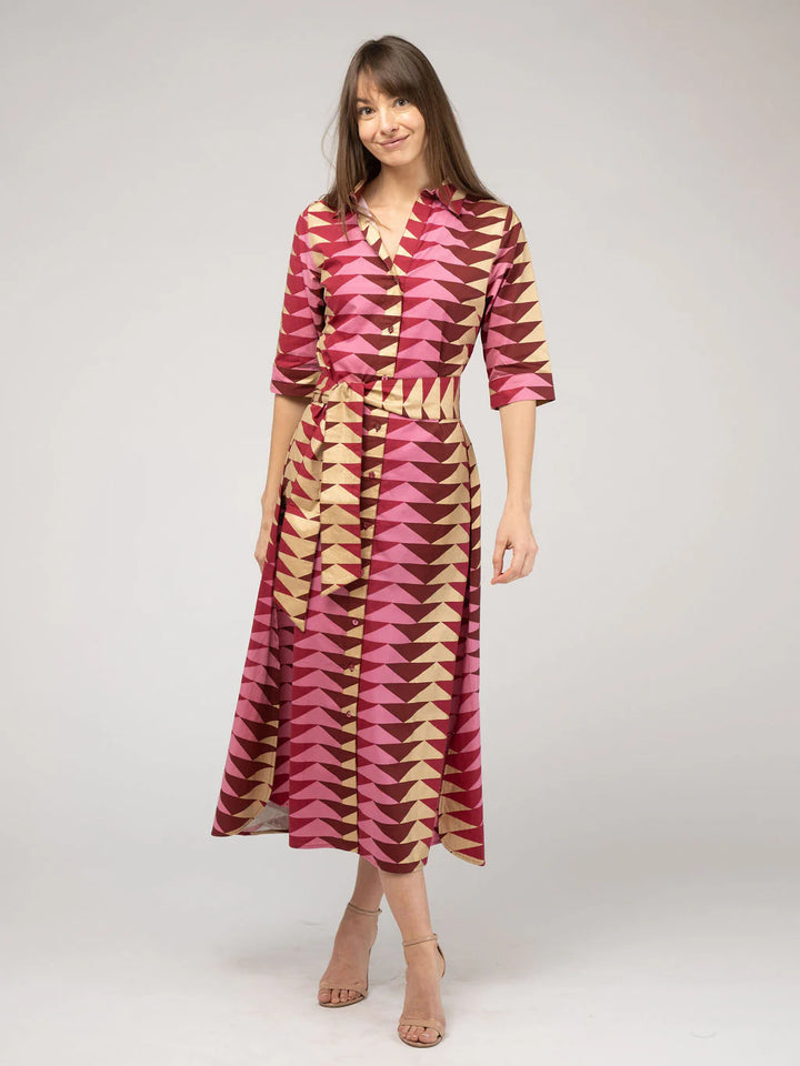 Eloise Dress | Bagru Triangle - Cranberry
