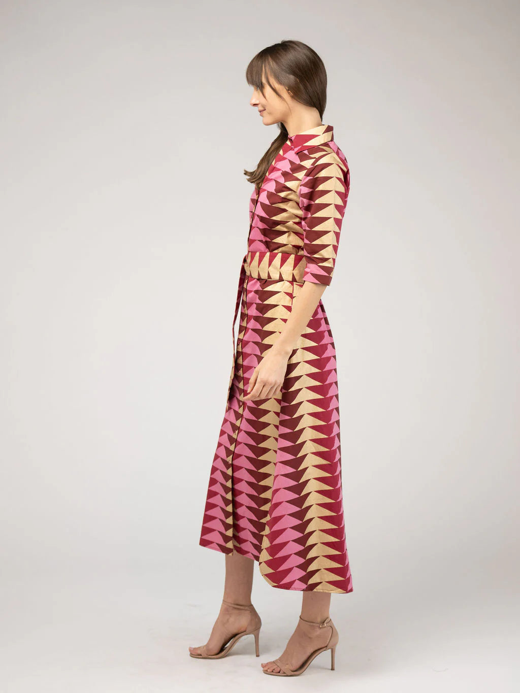Eloise Dress | Bagru Triangle - Cranberry