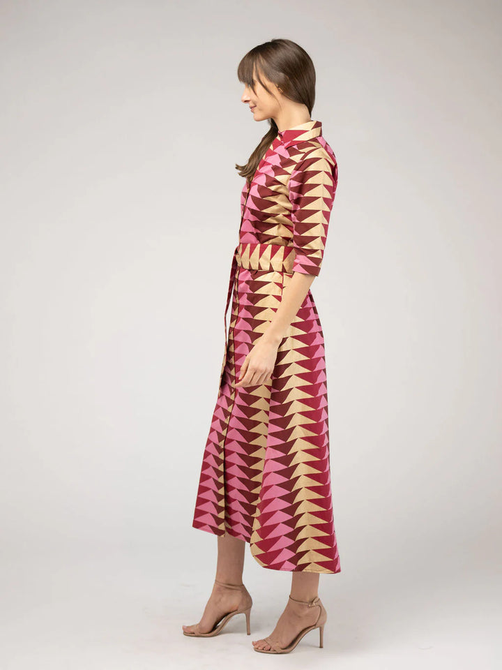 Eloise Dress | Bagru Triangle - Cranberry
