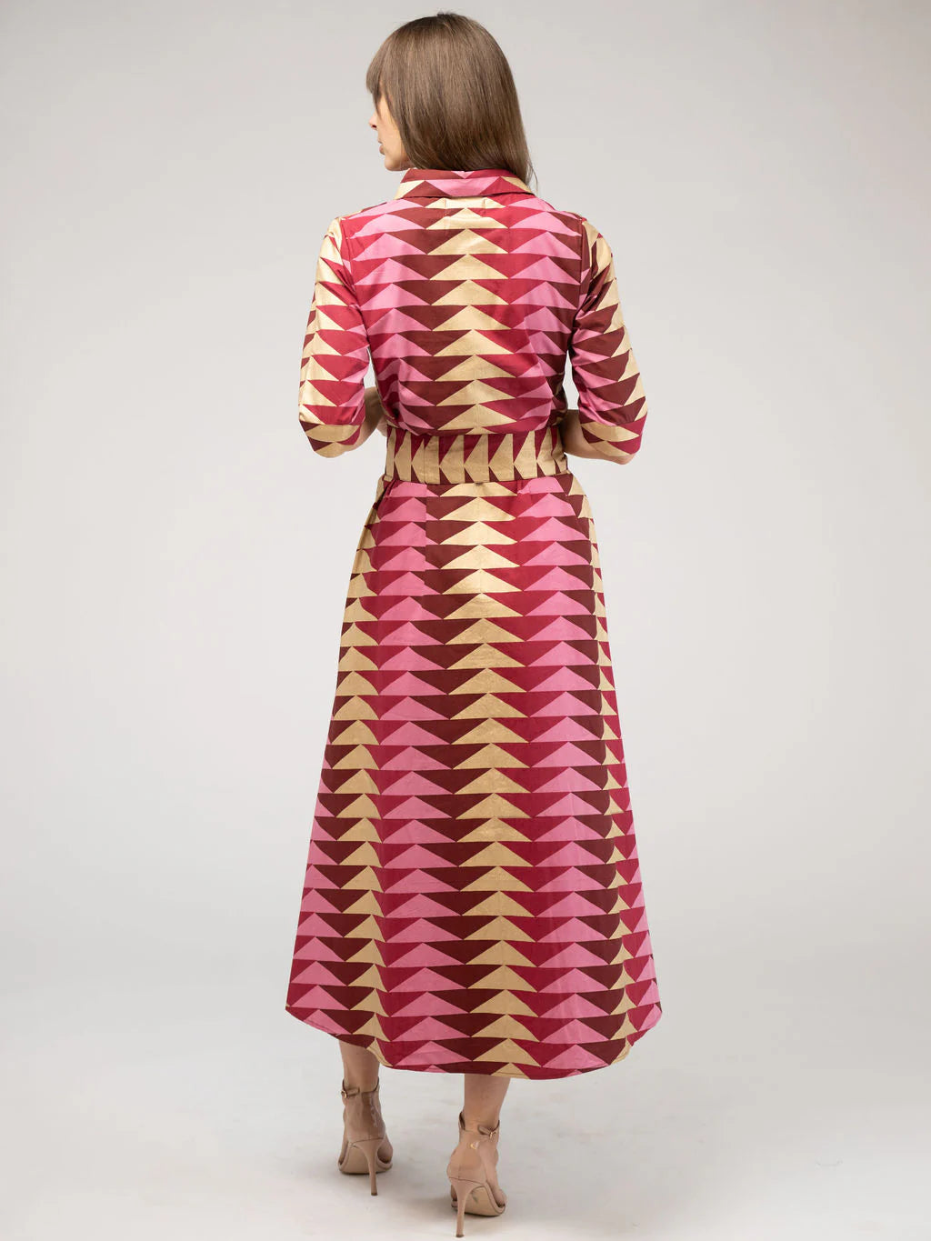 Eloise Dress | Bagru Triangle - Cranberry