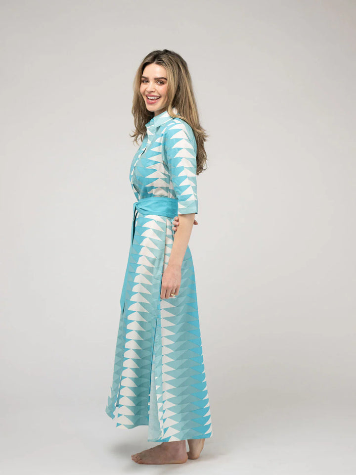 Eloise Dress | Bagru Triangle Blue