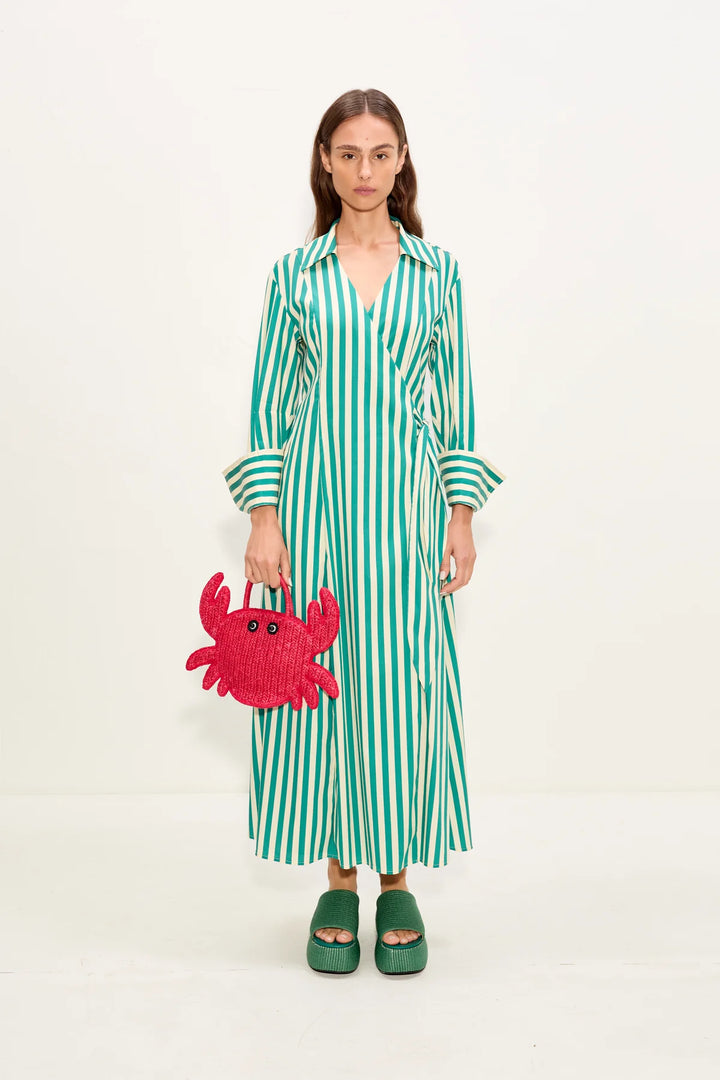 Anya Wrap Dress | Teal & Cream Stripe