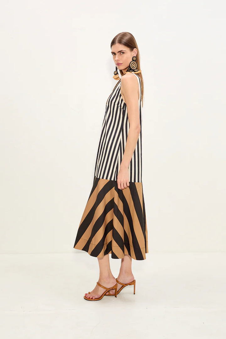 Celeste Midi Dress | Black & Tan Stripe Combo