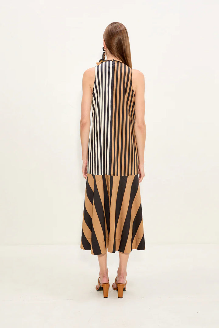 Celeste Midi Dress | Black & Tan Stripe Combo