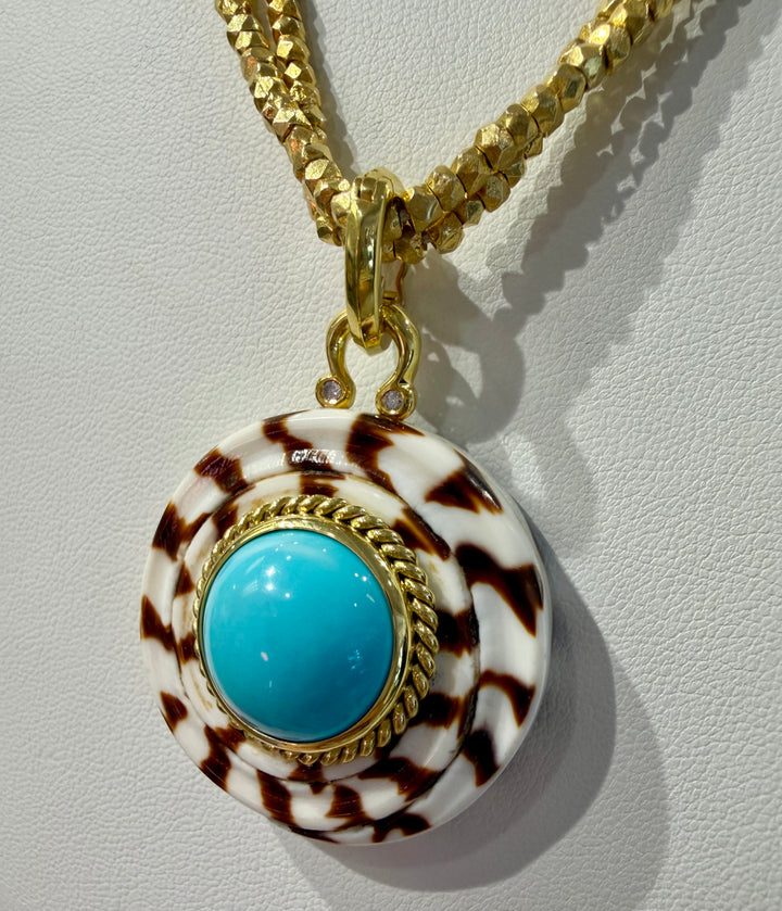 14kt Cone Shell Pendant with Turquoise & .05ct Diamond P17724DT (Pendnat Sold Separately)