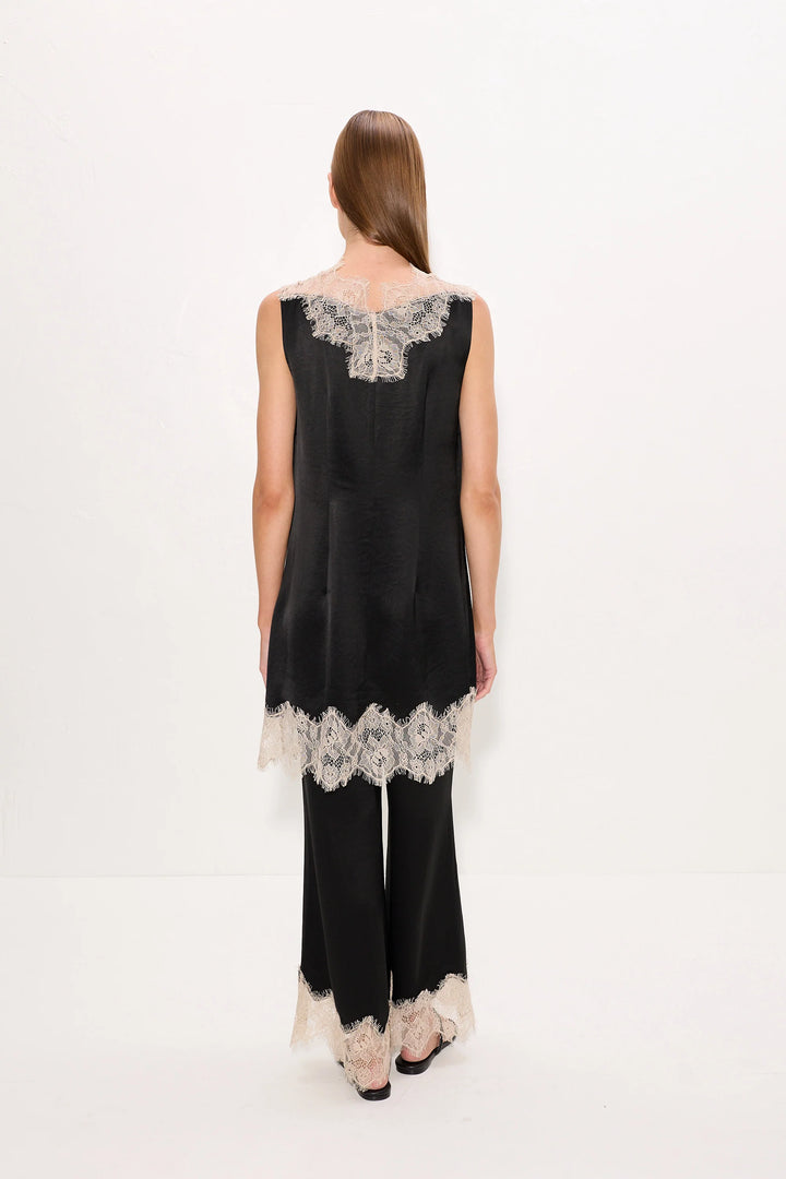 Nella Satin Lace Pant | Black/Bone