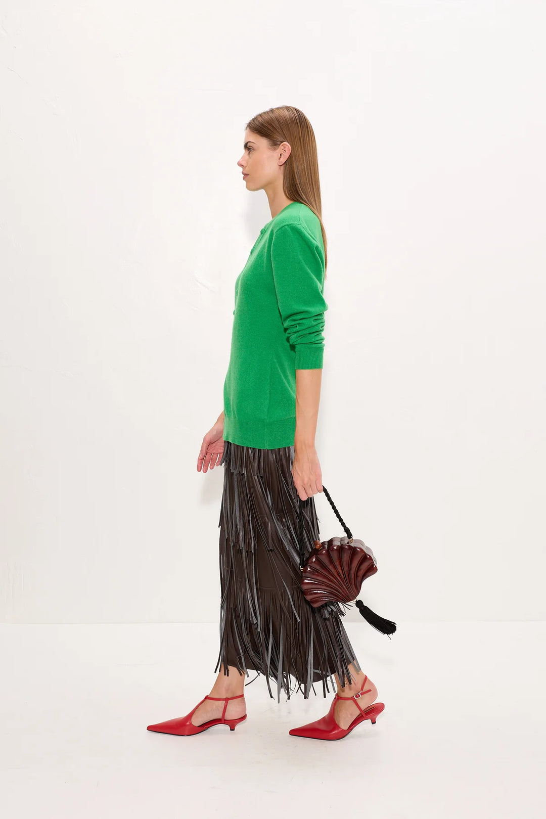 Za Za Vegan Leather Fringe Skirt | Choco Brown