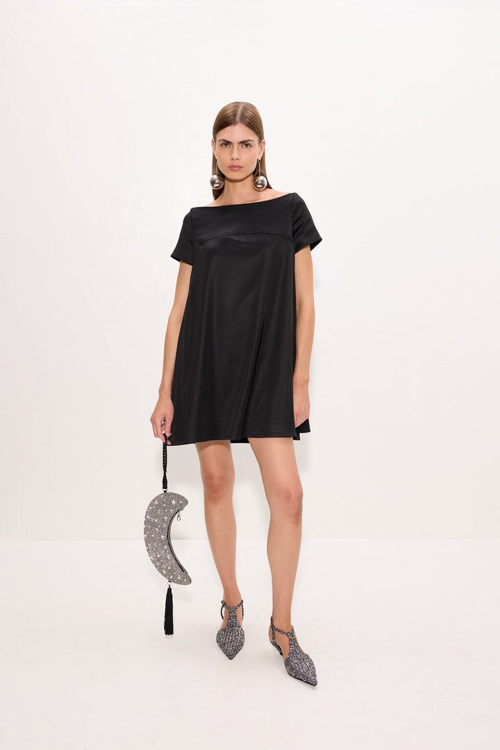 Taja Satin Mini Dress | Black