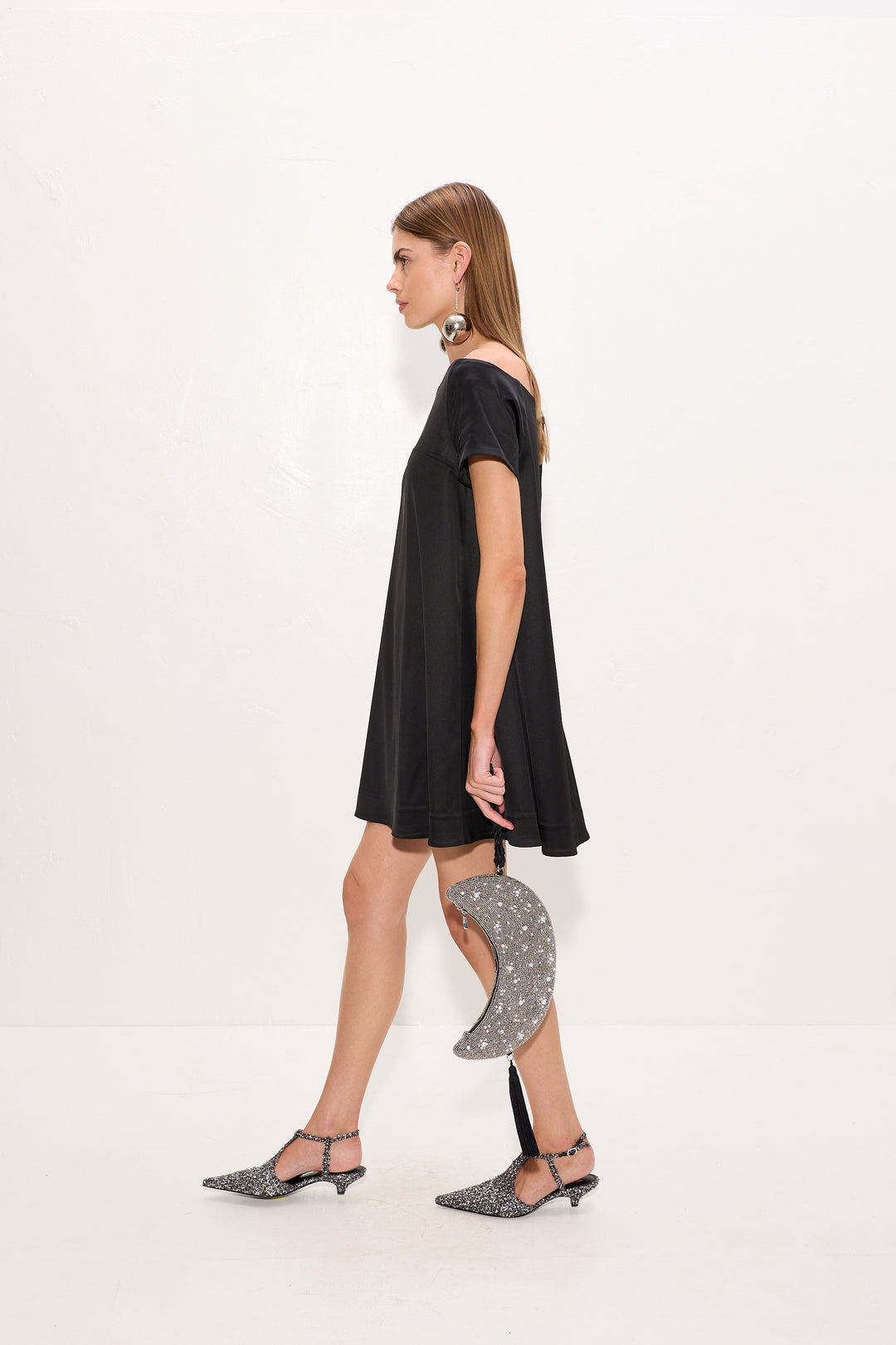 Taja Satin Mini Dress | Black