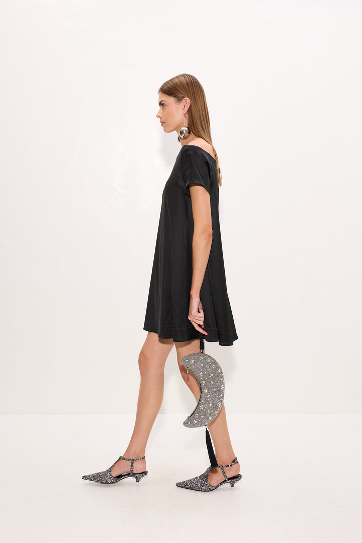 Taja Satin Mini Dress | Black