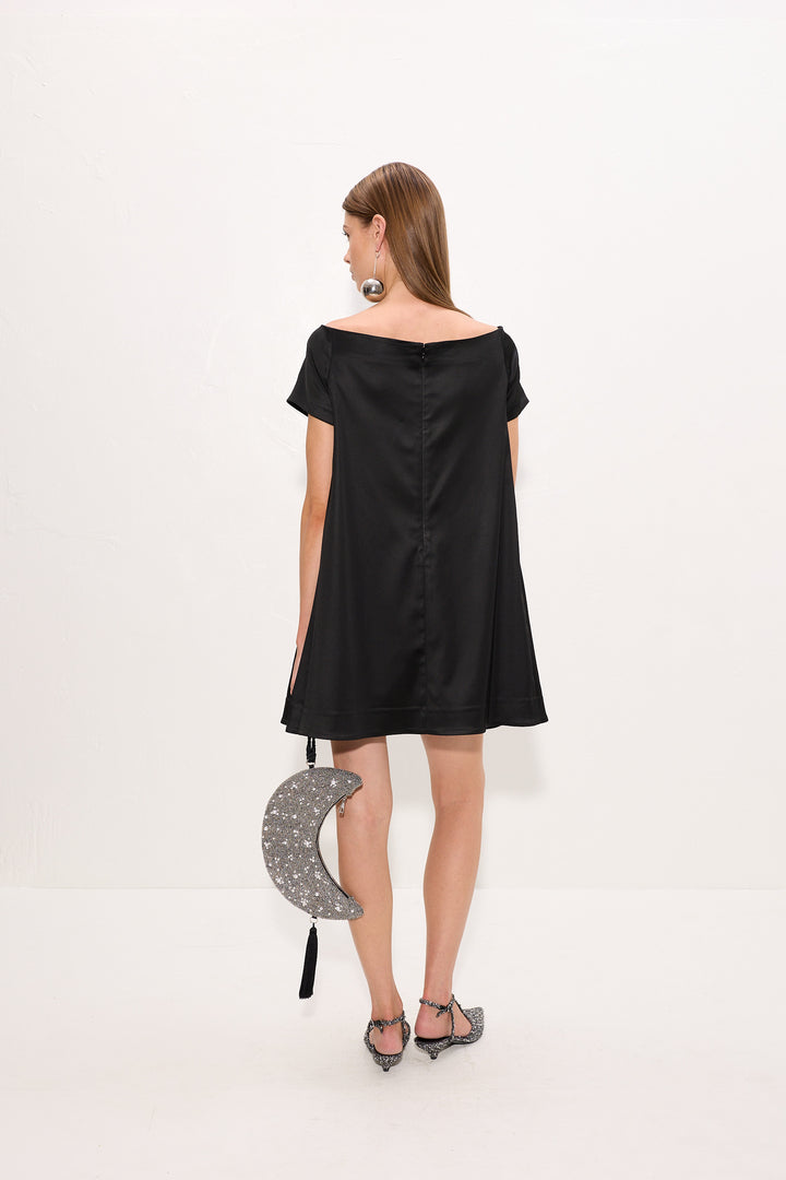 Taja Satin Mini Dress | Black