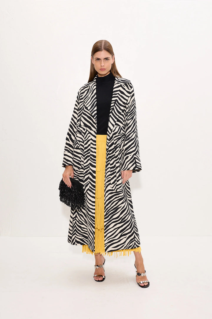 Djinn Crepe Robe Coat | Zebra Print
