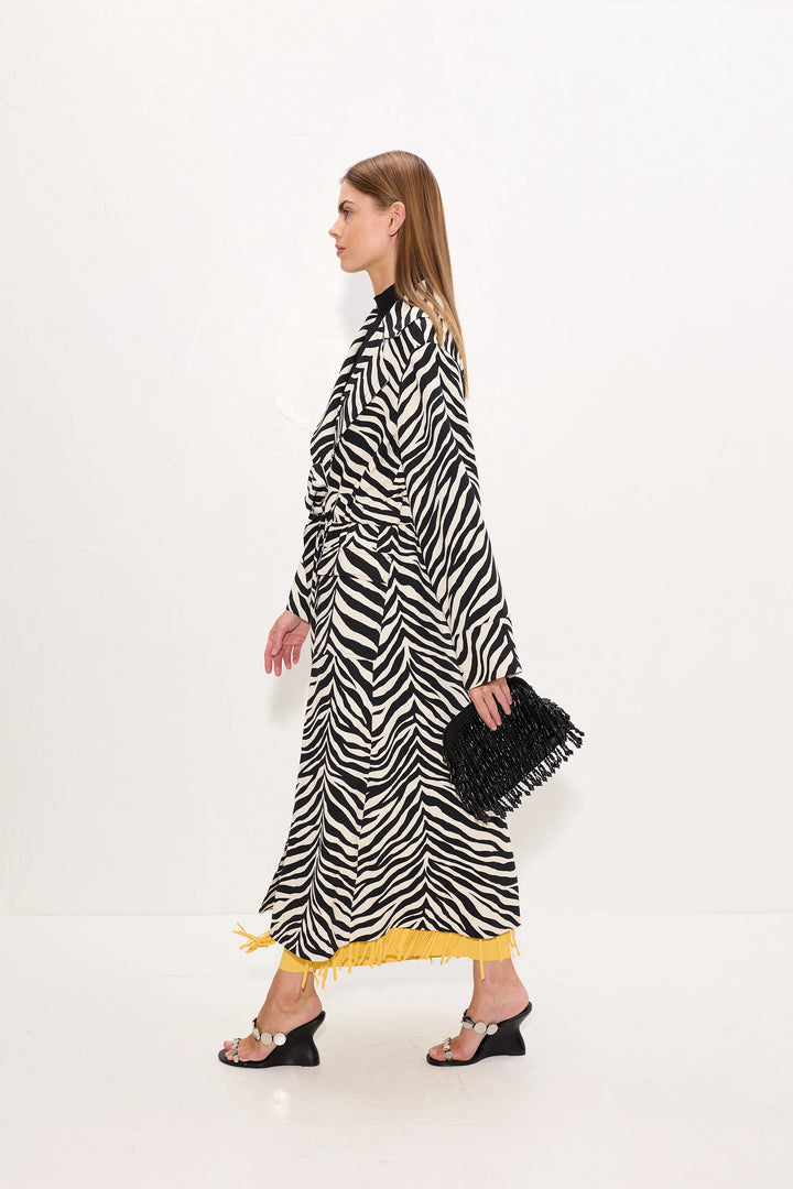 Djinn Crepe Robe Coat | Zebra Print
