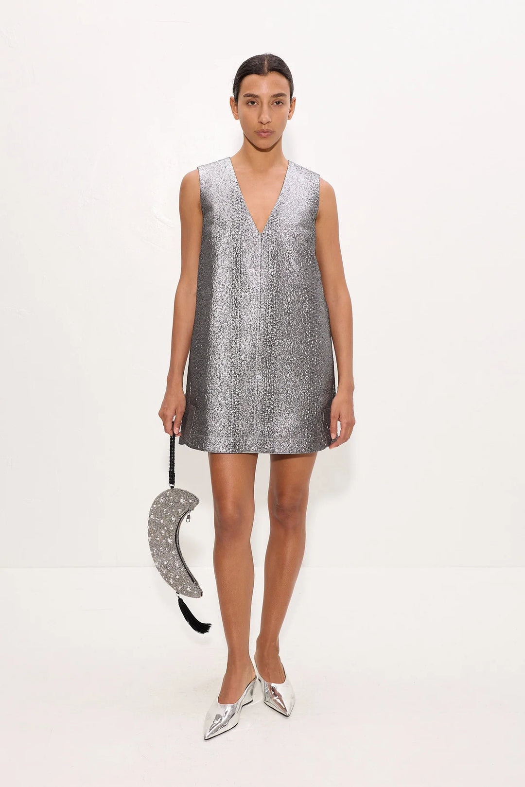Fountain Metallic Mini Dress | Pewter