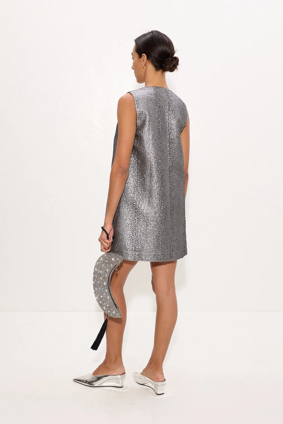 Fountain Metallic Mini Dress | Pewter