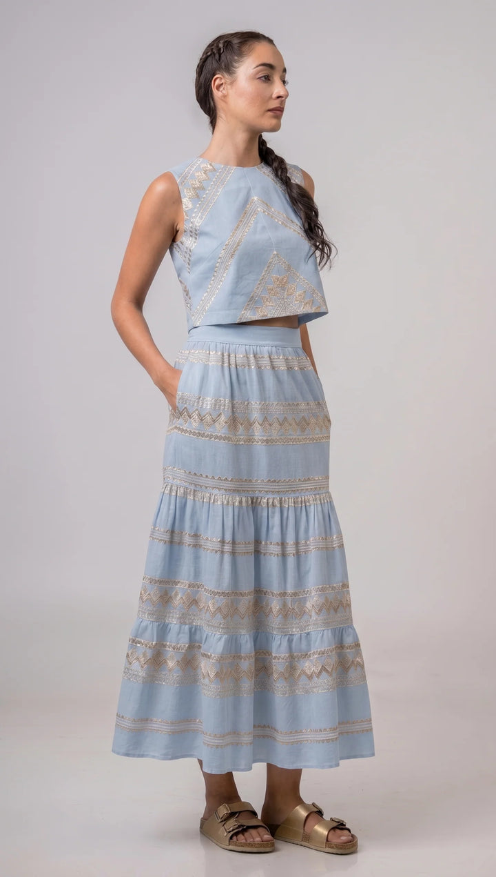 Sleeveless Embroidered Top | Light Blue