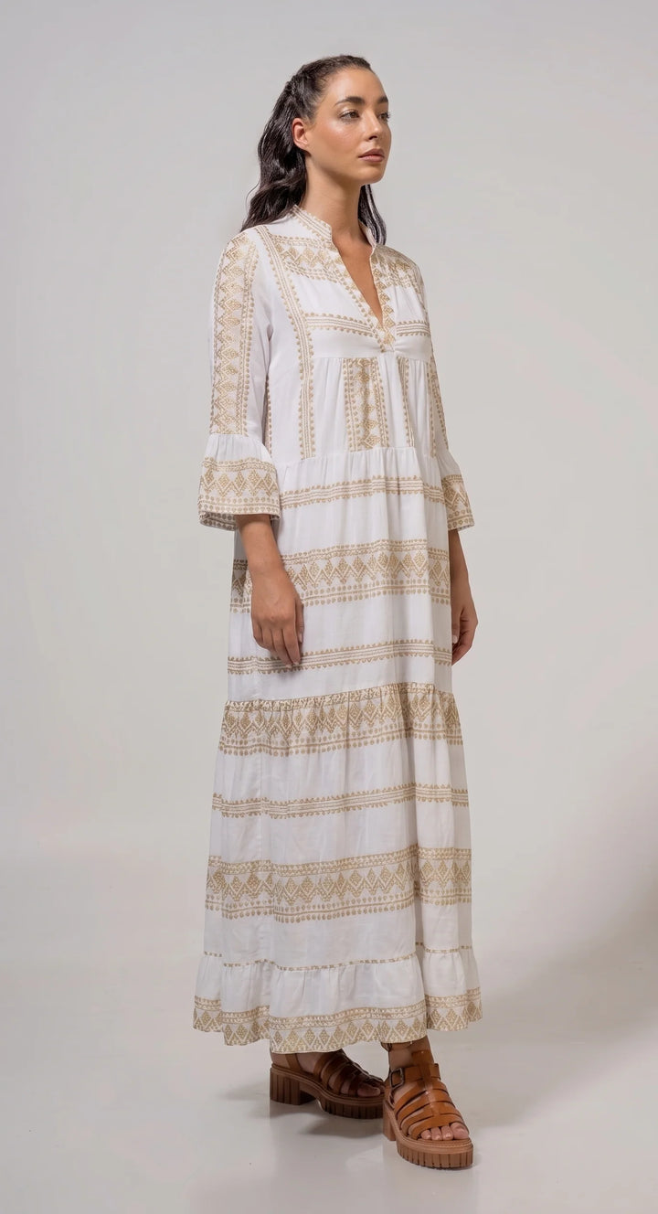 Long Sleeve Maxi | White & Gold