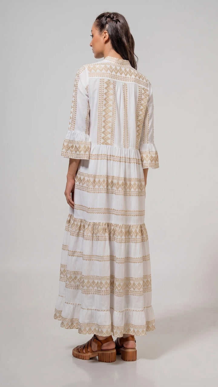 Long Sleeve Maxi | White & Gold