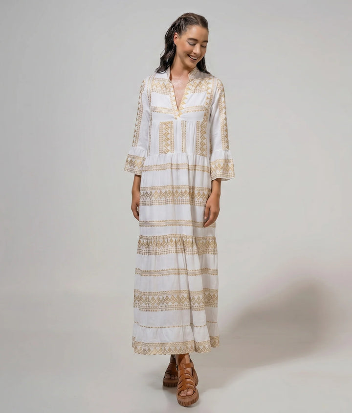 Long Sleeve Maxi | White & Gold