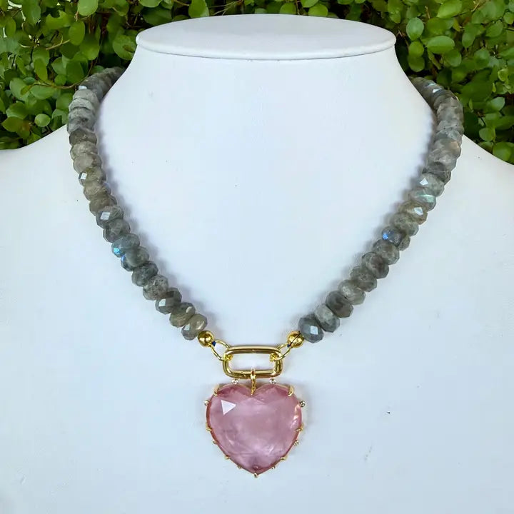 Labradorite Necklace with Rose Quartz Heart