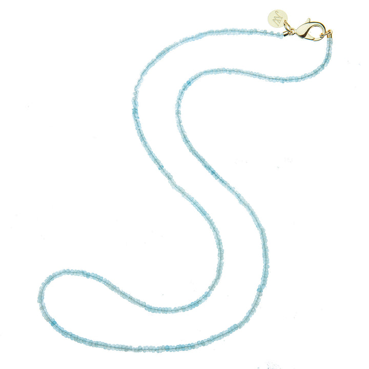 Double Wrap Diamond Cut Beaded Necklace | Aquamarine
