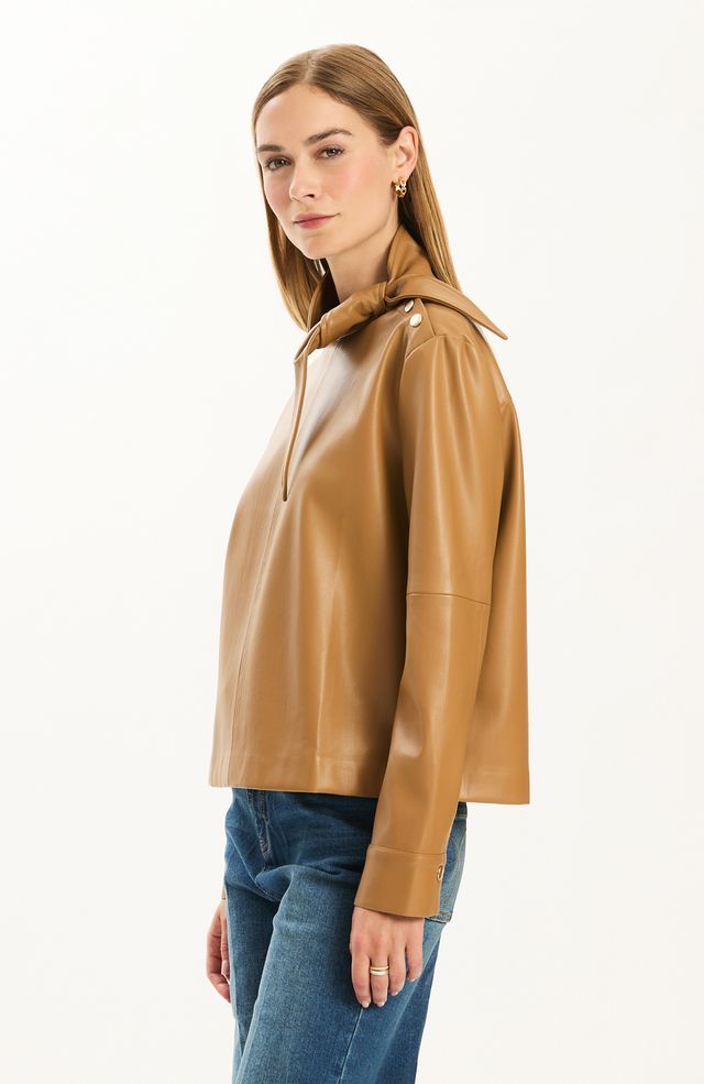 Rebecca Leather Tie Shirt | Latte