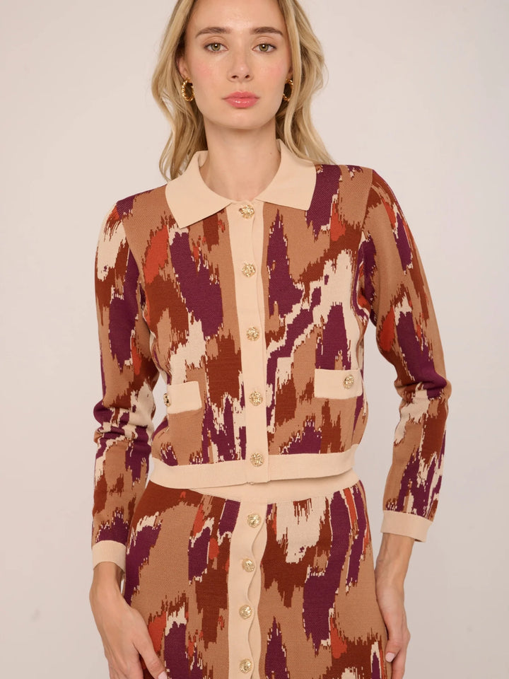 Hattie Cardigan | Amber Brush Print Knit